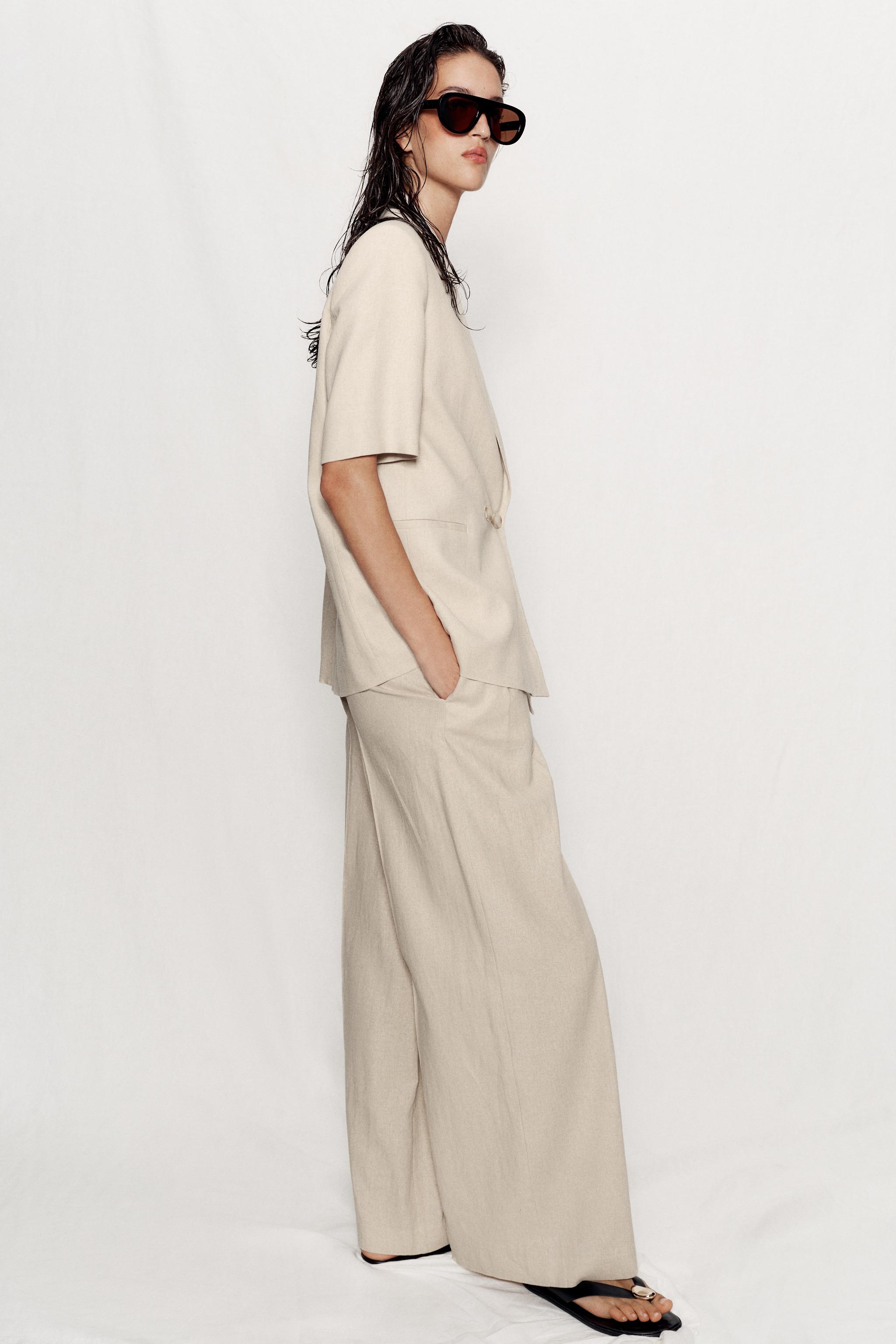 SHORT SLEEVE LINEN BLEND DOUBLE BREASTED BLAZER